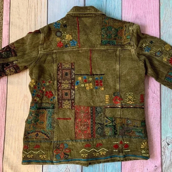 Vintage Chicos bohemian patchwork button down jacket size 0 - Picture 11 of 12